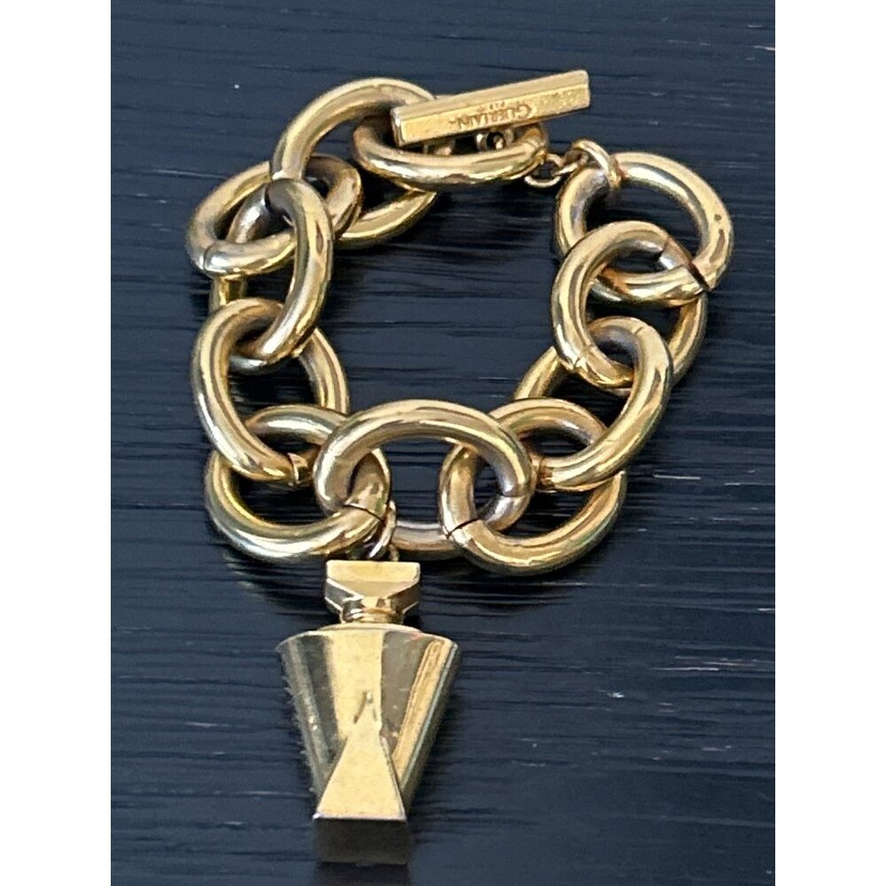 Guerlain Paris Chunky Chain Bracelet W Perfume Bottle Charm Made in France Heavy